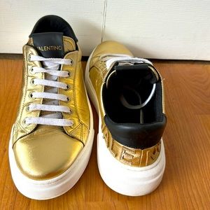 Metallic leather gold lace-up luxury sneakers